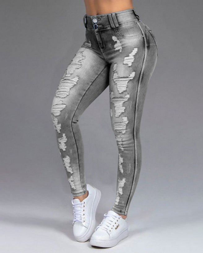 Zerrissene schlankmachende Stretch-Jeans