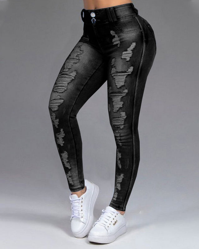 Zerrissene schlankmachende Stretch-Jeans