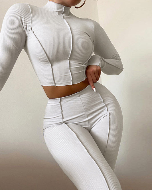 Workout-Set - Crop Top und Hochtaillierte Leggings