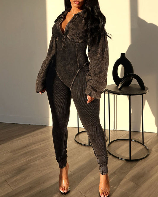 Baddie Mineralgewaschener Korsett-Jumpsuit
