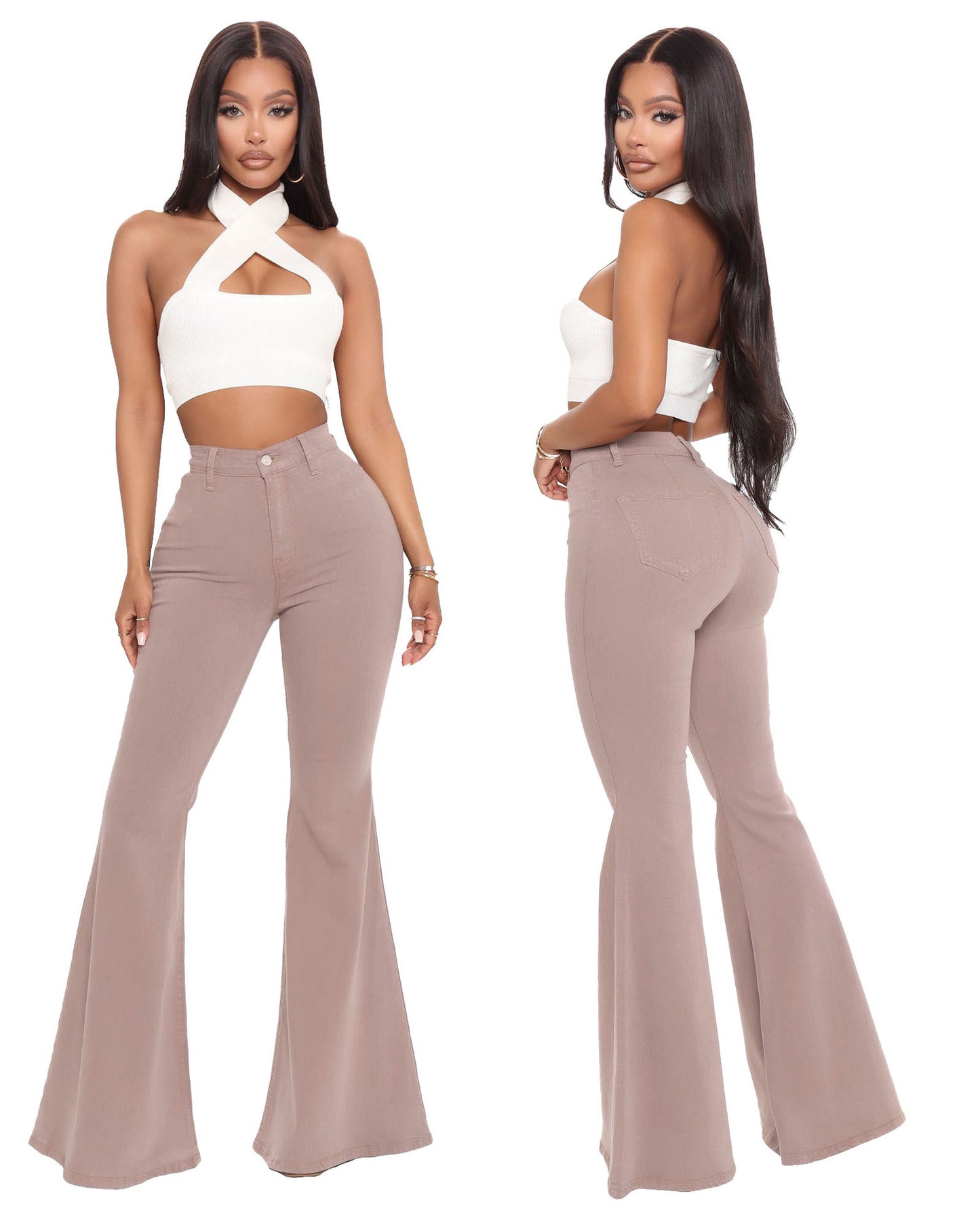 Hoch taillierte Bootcut-Jeans mit Stretch und Po-Lift