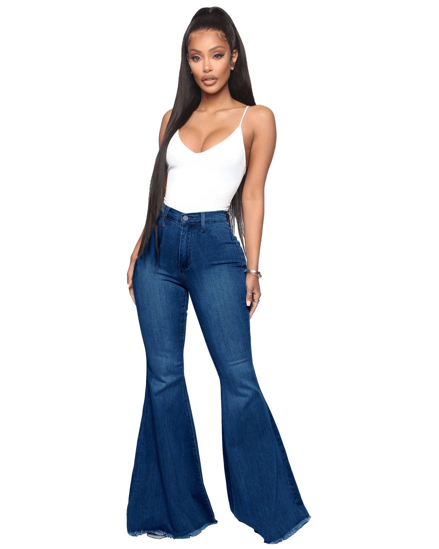 Hoch taillierte Bootcut-Jeans mit Stretch und Po-Lift