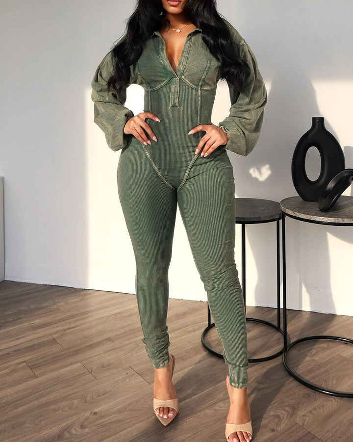 Baddie Mineralgewaschener Korsett-Jumpsuit