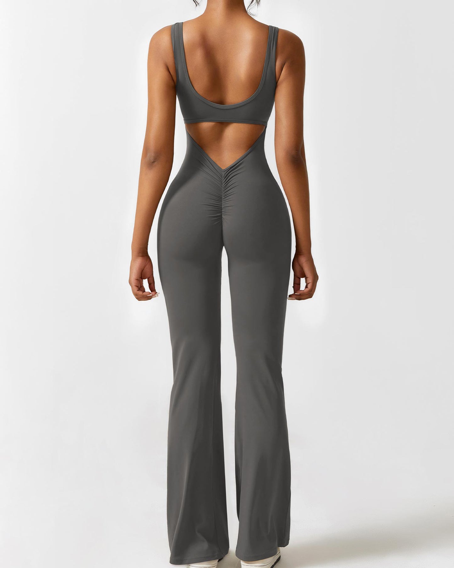 V-Rücken Flared Jumpsuit