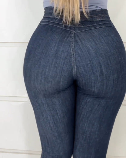 Deep Blue High Waist Skinny Jeans mit Butt Push Up-Effekt