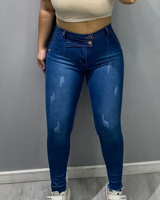 Hochgeschnittene Slim-Fit Stretch-Jeans