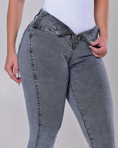 Hochbund Reißverschluss Skinny Jeans