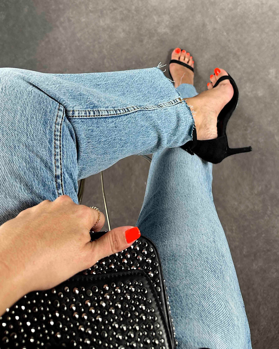 Hochtaillierte Boyfriend Damenjeans Hellblau