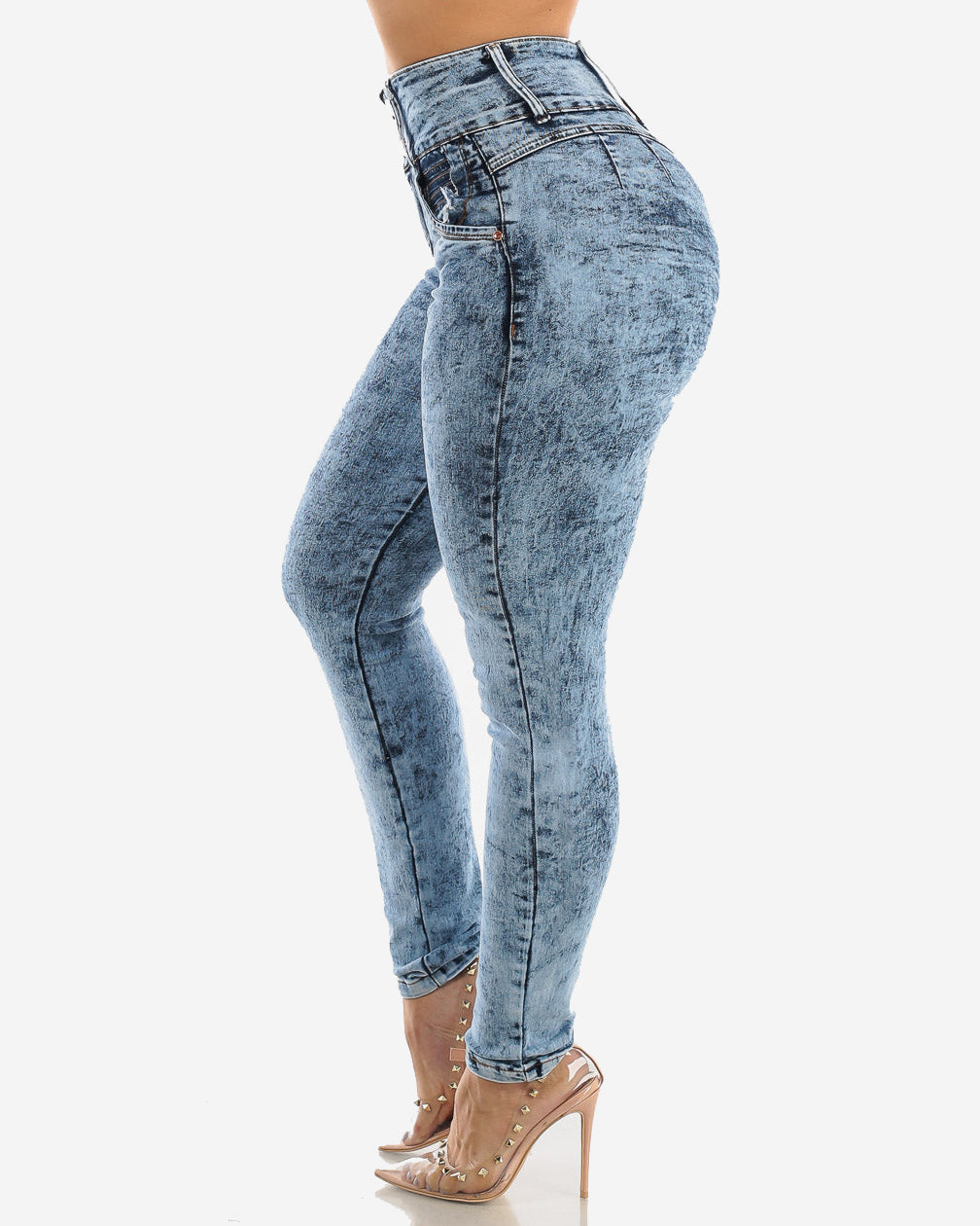 Gesäßanhebende Skinny Jeans mit Marmorierter Waschung und Liftendem Effekt