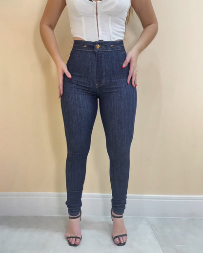 Tiefseeblau High-Rise Skinny-Jeans mit Stretch und Po-Lifting