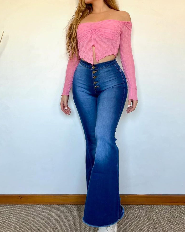 Hochbund Skinny Schlag-Jeans