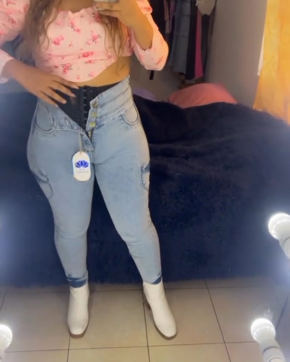 High-Waist Bauchformendes Figurstraffende Faja-Jeans