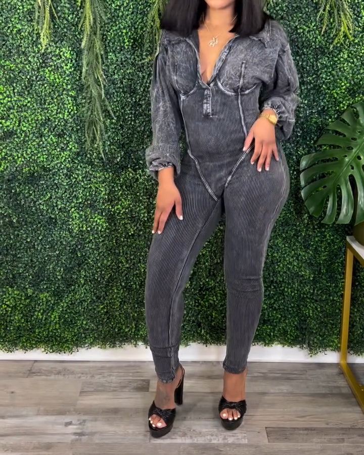 Baddie Mineralgewaschener Korsett-Jumpsuit