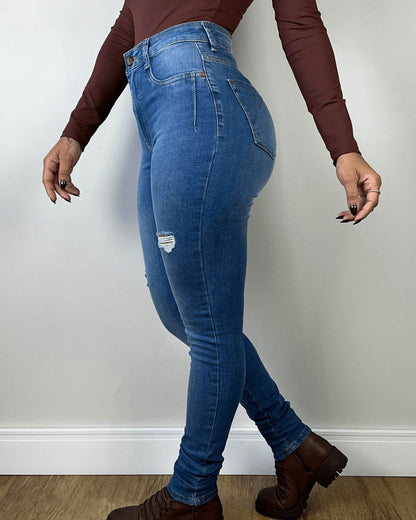 High-Waist Skinny-Jeans mit Rissen