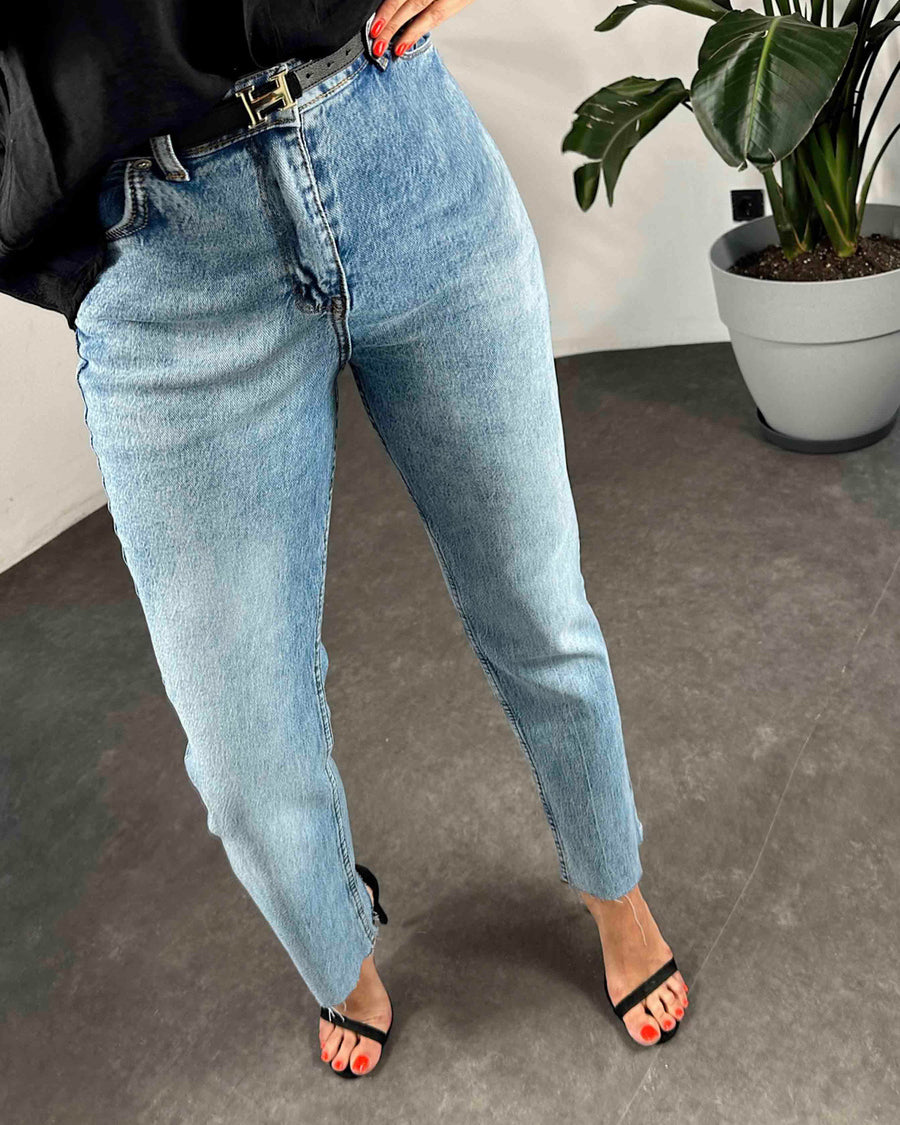 Hochtaillierte Boyfriend Damenjeans Hellblau
