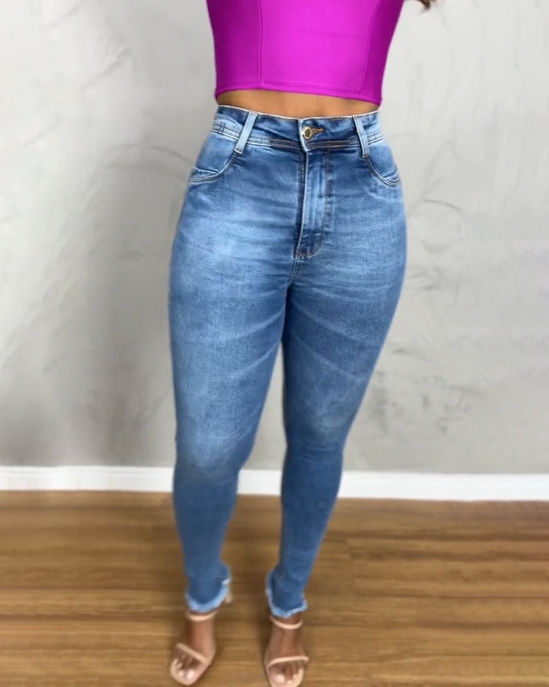 High-Rise Skinny Taille-Faja-Jeans mit Gürtel