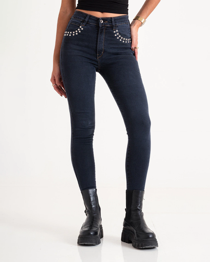 Blaugraue Skinny-Hose mit Nieten