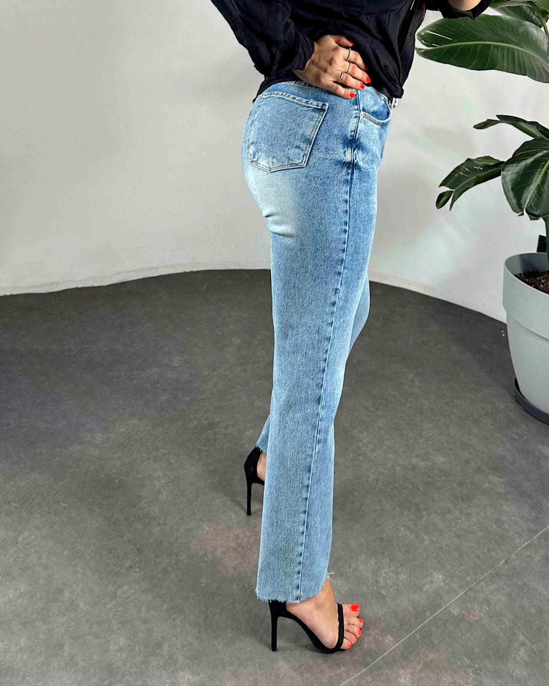 Hochtaillierte Boyfriend Damenjeans Hellblau