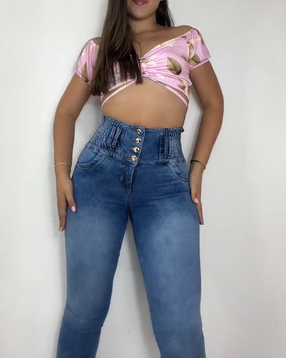 Push-up Effekt Skinny Jeans mit hohem Bund und Pfirsich-Gesäß-Optik