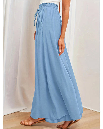 Dehnbare Hose mit hoher Taille und weitem Beinverlauf