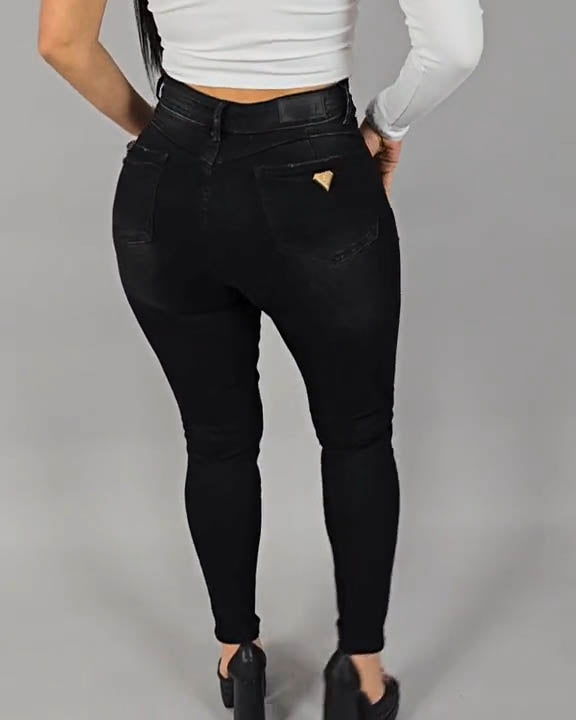 Hochbund-Slim-Fit-Faja-Jeans mit Push-up-Effekt