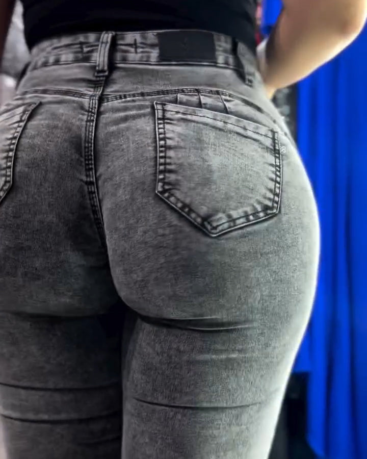 Hochbund-Skinny-Jeans in Grau