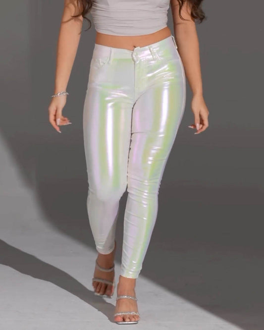 Schmale Metallic Weiße Hose