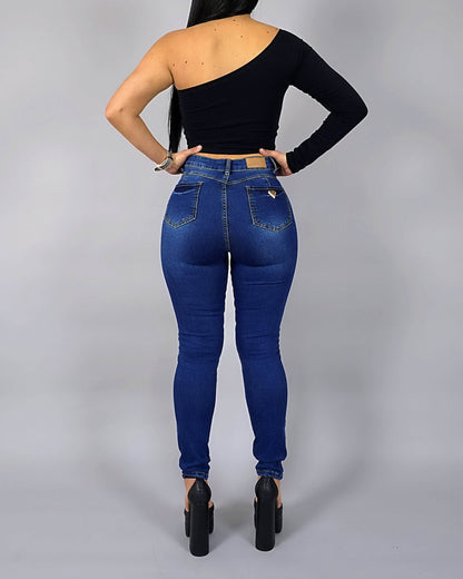Schlank geschnittene blaue Faja-Jeans