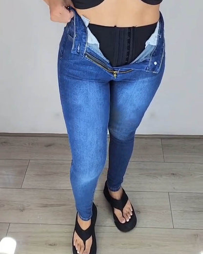 Skinny-Faja-Jeans mit Bauchweggürtel