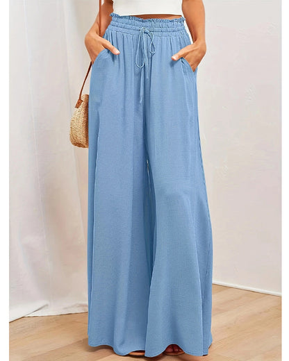 Dehnbare Hose mit hoher Taille und weitem Beinverlauf