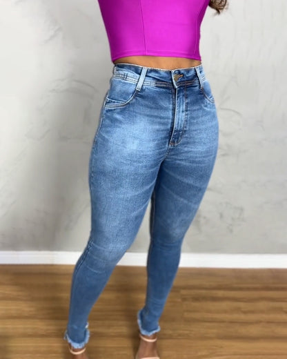 High-Rise Skinny Taille-Faja-Jeans mit Gürtel