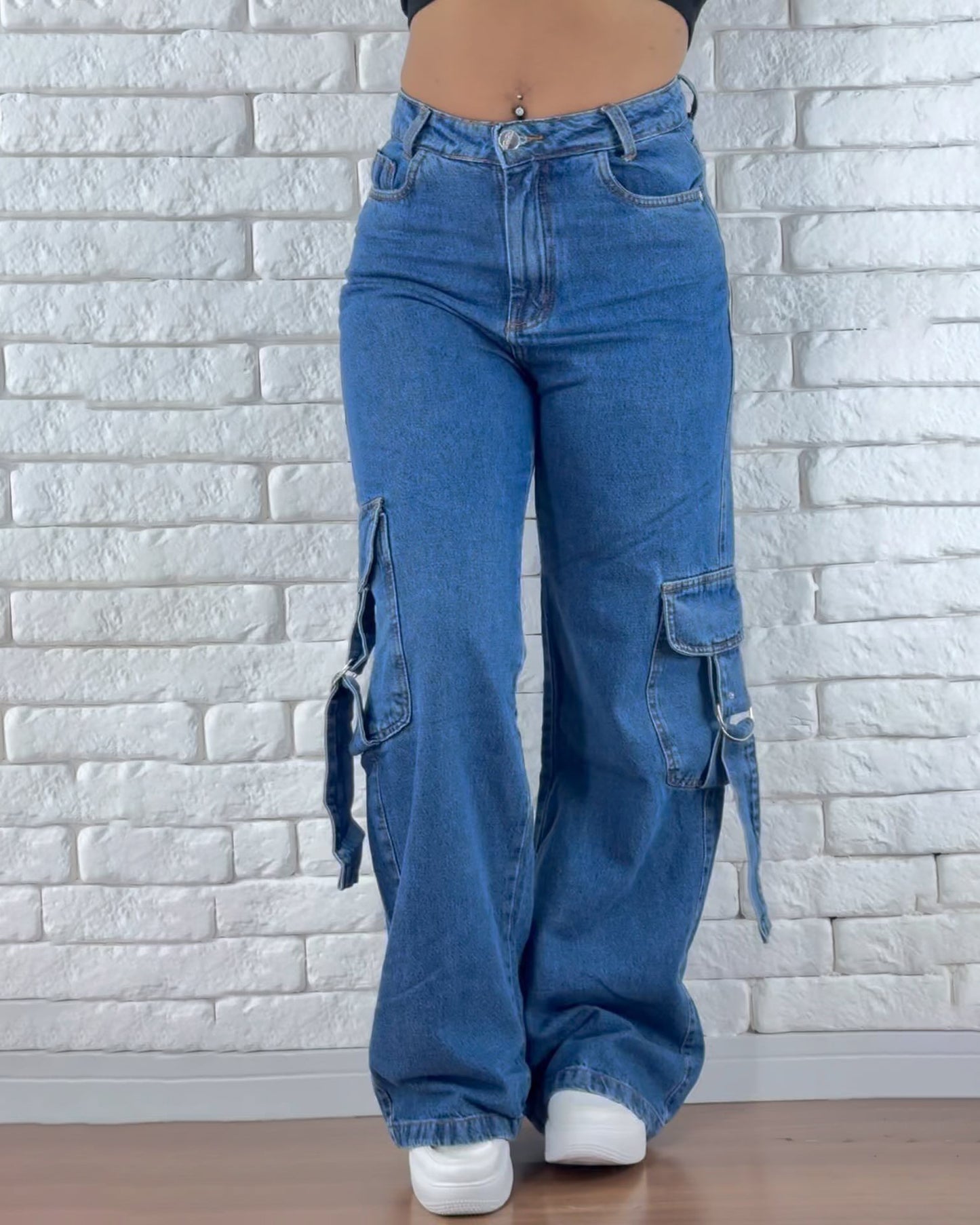 Breite Bein Cargo Jeans