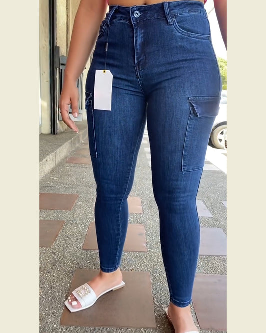 Hochtaillierte Skinny Cargo Jeans