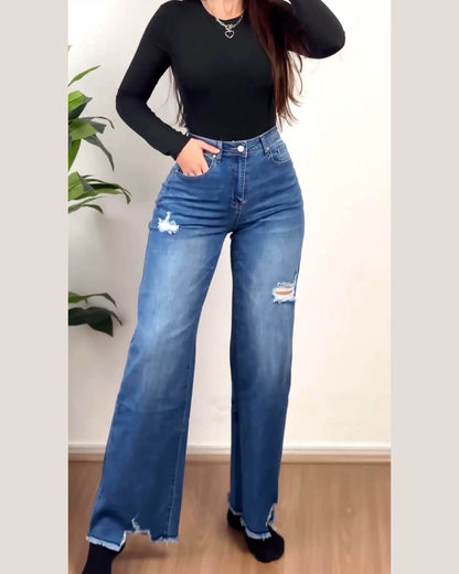 Trendige Jeans mit hoher Taille und weitem Beinverlauf