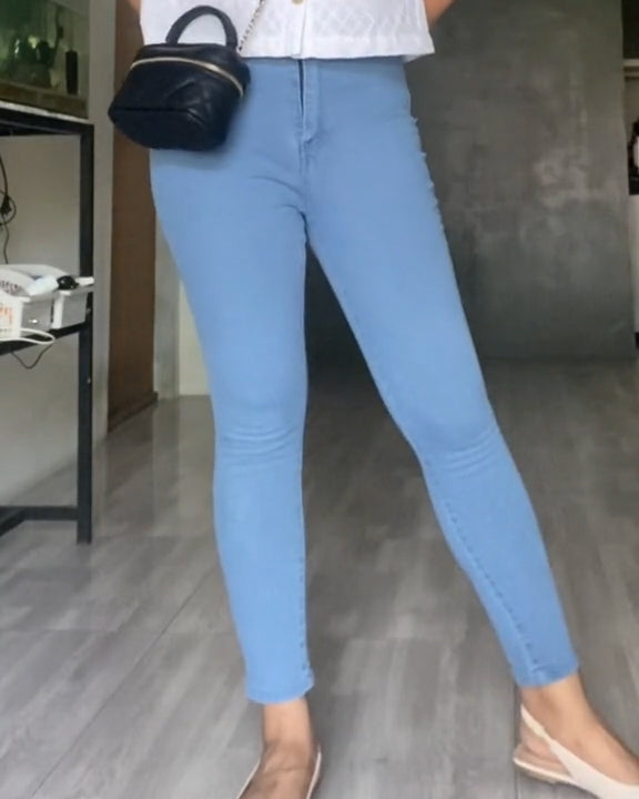 Hellblaue Hochbund Skinny Jeans