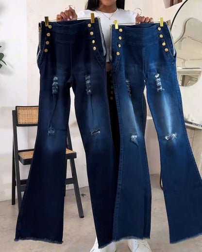 Hochsitzende superelastische Jeans mit Seitenzipp