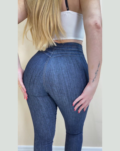 Tiefseeblau High-Rise Skinny-Jeans mit Stretch und Po-Lifting