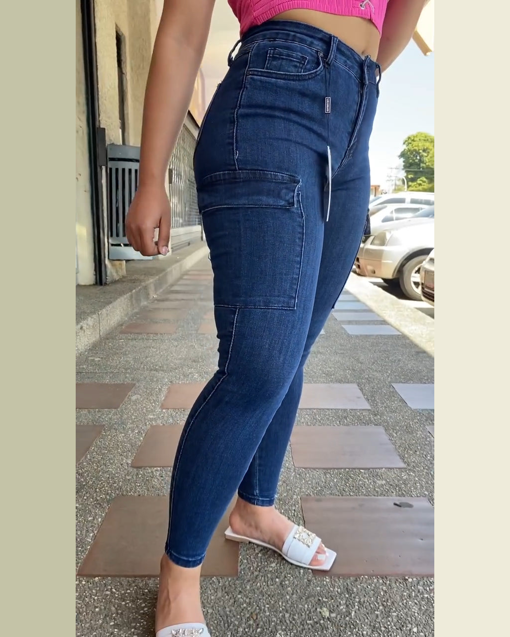 Hochtaillierte Skinny Cargo Jeans