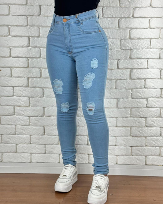 Hochtaillierte Skinny Jeans mit Rissen