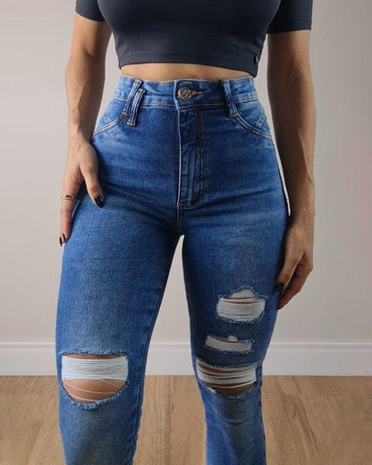 High-Waist Skinny-Jeans mit Destroyed-Optik