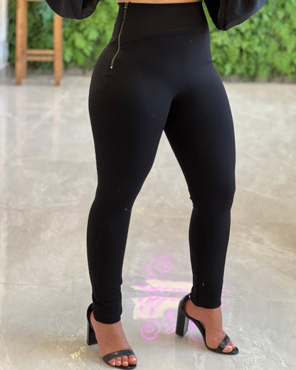 Leggings mit seitlichem Reißverschluss und Bauchkontrolle