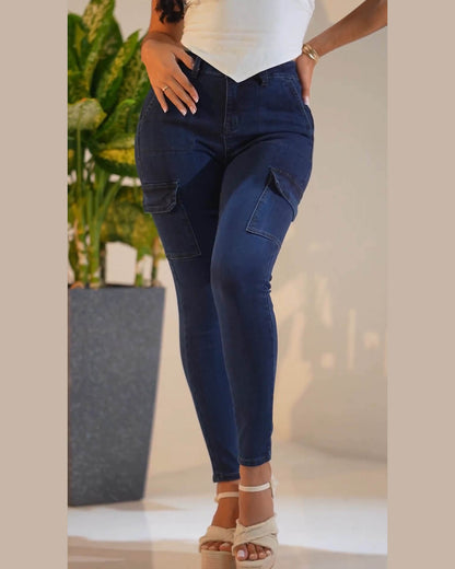 Dunkelblau-farbige Po-hebende Skinny Jeans