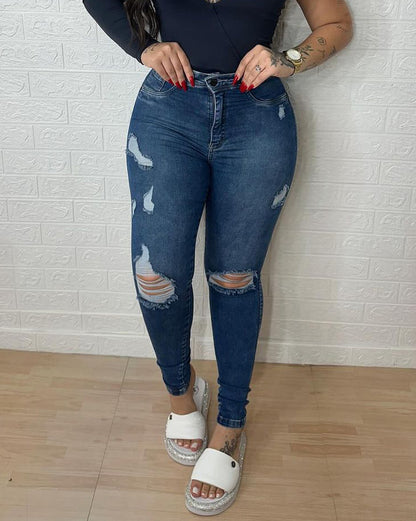 Hochtaillierte Skinny Ripped Po-Push-up Jeans