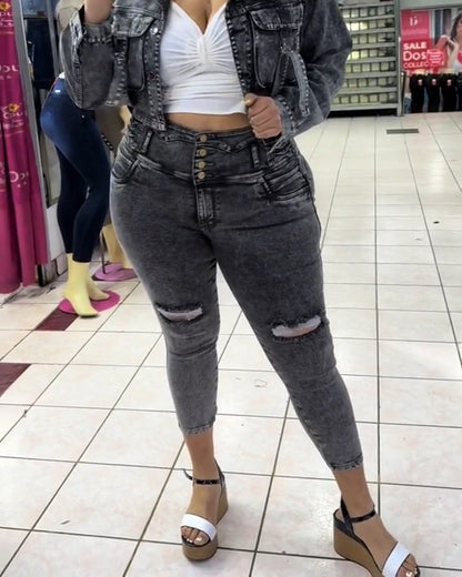 Schlankmachende High-Waist Jeans mit Bauchformung und Po-Lifting-Effekt