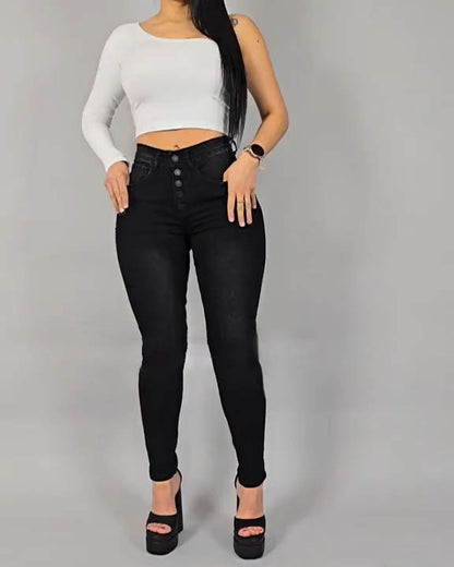 Hochbund-Slim-Fit-Faja-Jeans mit Push-up-Effekt