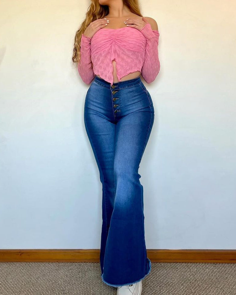 Hochbund Skinny Schlag-Jeans