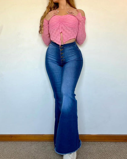 Hochbund Skinny Schlag-Jeans