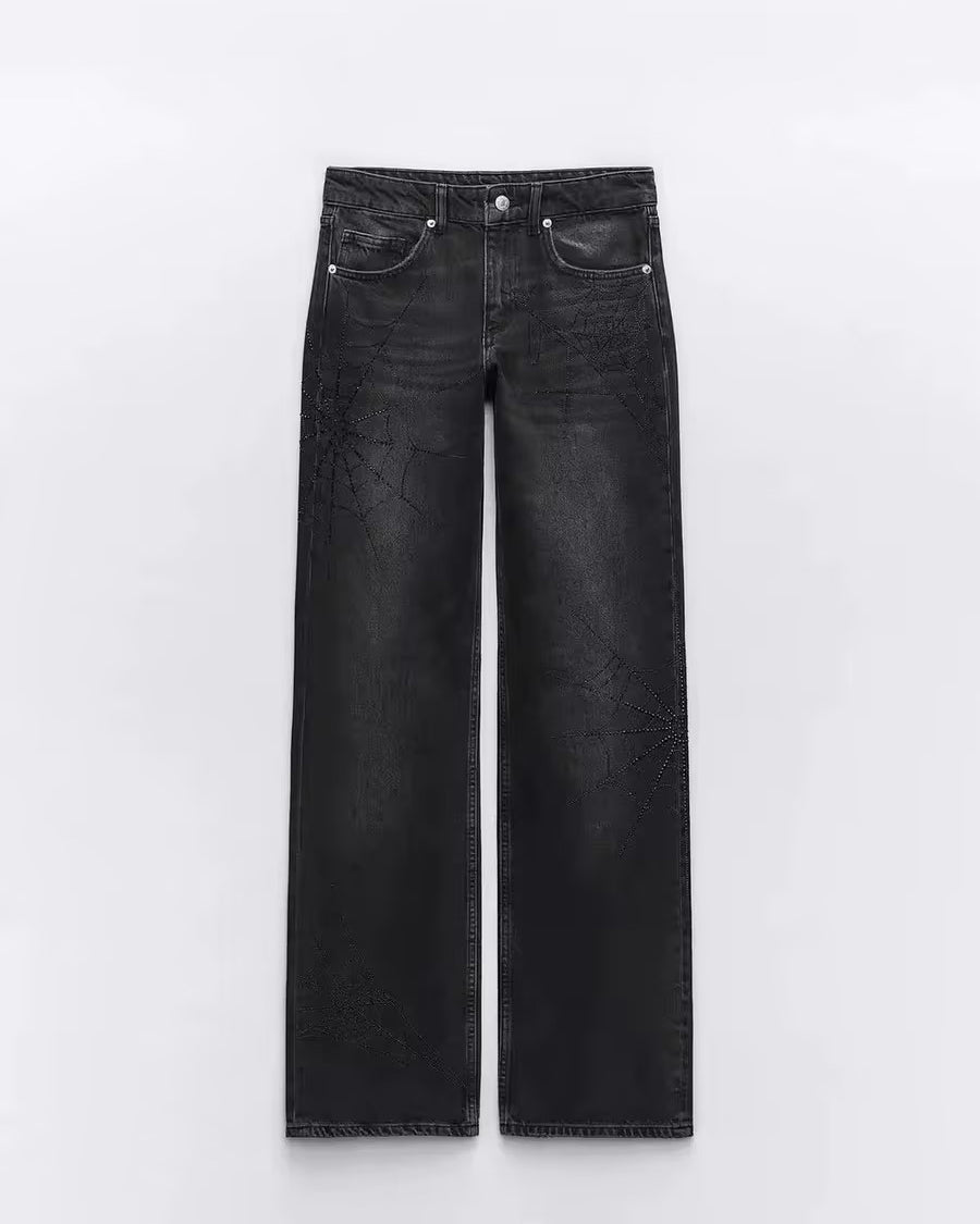 Halloween Schwarze Spinnenweben-Jeans