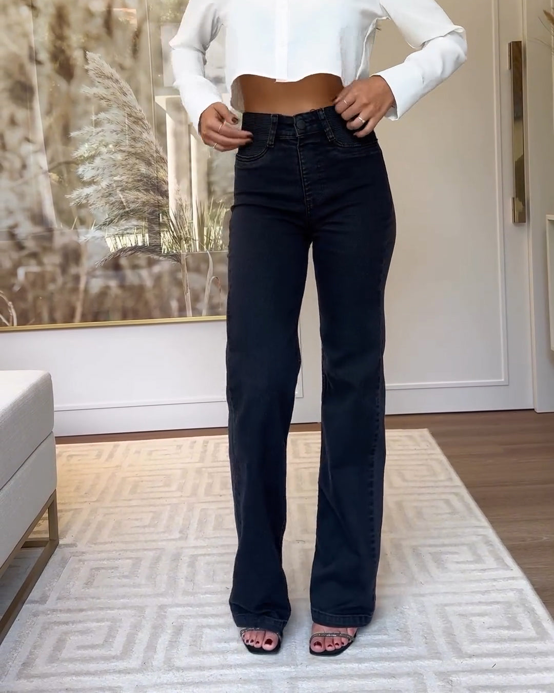 Hochtaillierte Gerade Jeans