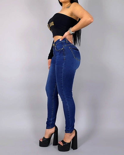 Schlank geschnittene blaue Faja-Jeans